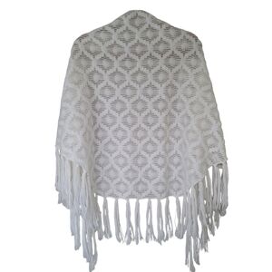 Vintage White Acrylic Shawl Wrap Fringed Thick Crochet Soft Cozy